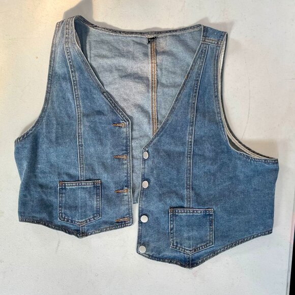SHEIN Plus Size 3XL Denim Jean Vest Medium Wash V-Neck Button Front - Picture 1 of 6